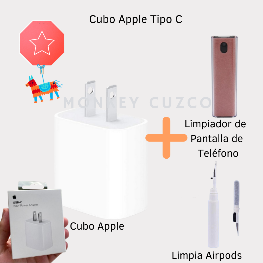 Cargador Apple Tipo C+Limpia Pantalla de Teléfono y Limpia Airpods – Monkey  Cuzco